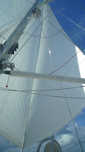 A huge merit of the Simbo Rig is the ability to reef the twin sails from the cockpit